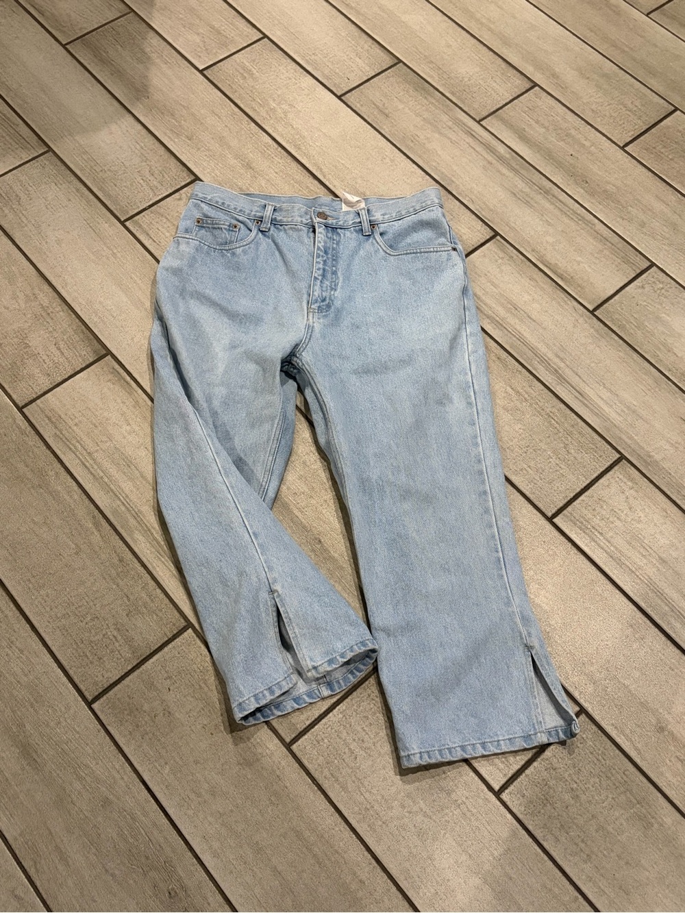 bill blass 80s 90s vintage Light Wash Wide-Leg Jeans with Side Slits - Picture 2 of 6